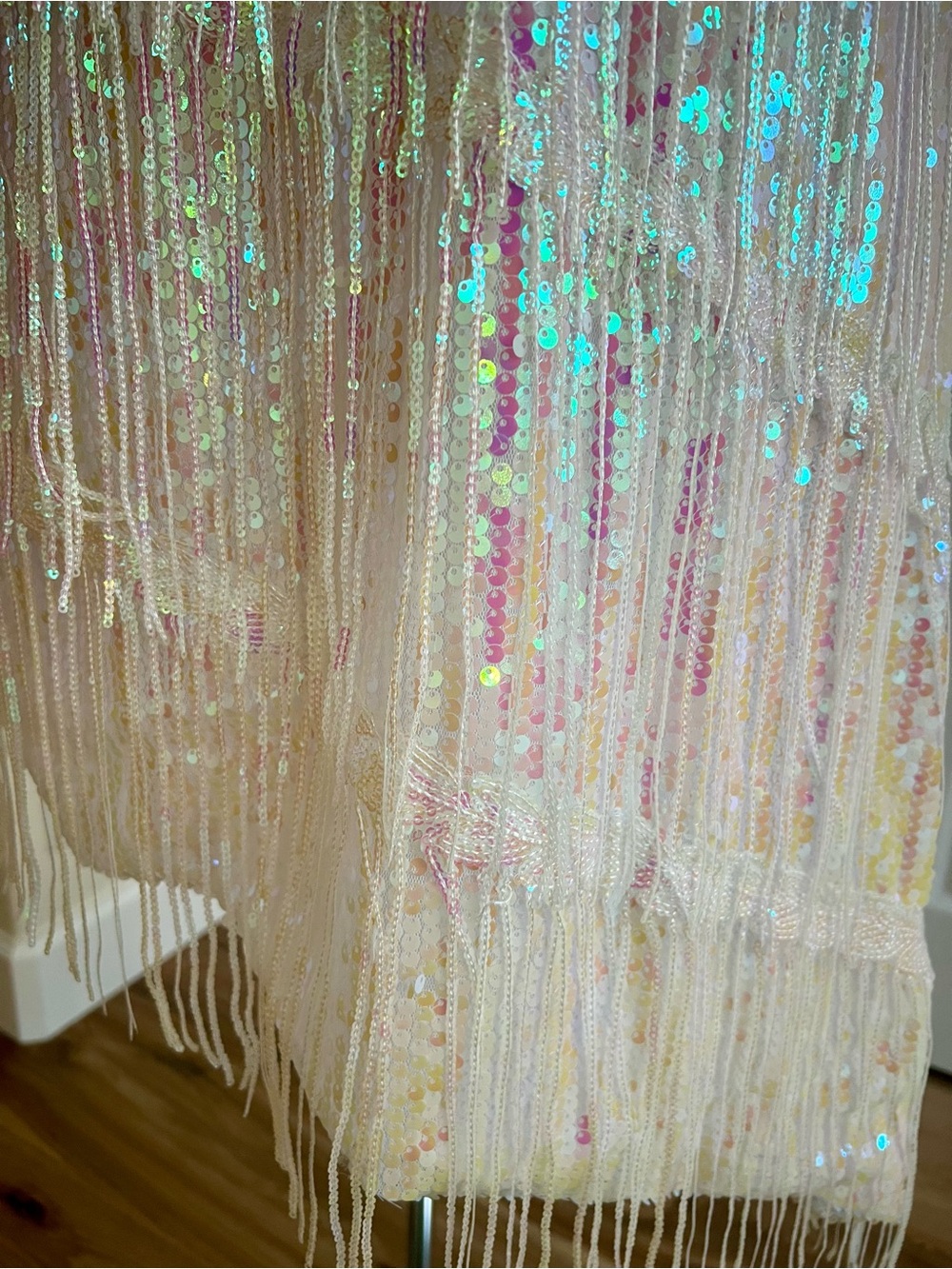 Iridescent Sequin Flapper Dress | Adult M | Gatsby Costume | Asymmetrical Fringe - Picture 4 of 14